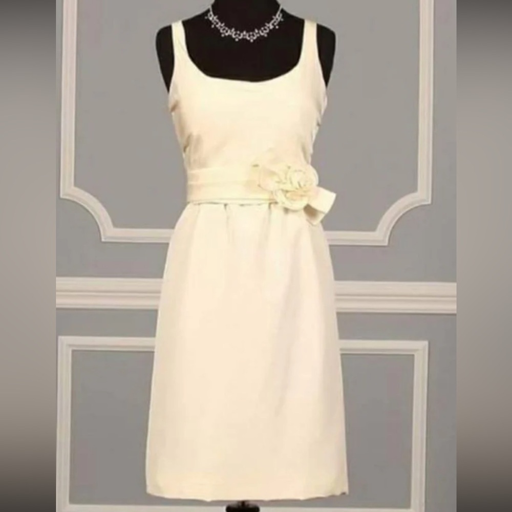 Amsale Cream Silk Faille Dress with Floral Waist Detail
